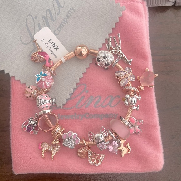 Linx Rose Gold Bracelet with Pink and Rose Gold Animal Themed Charms